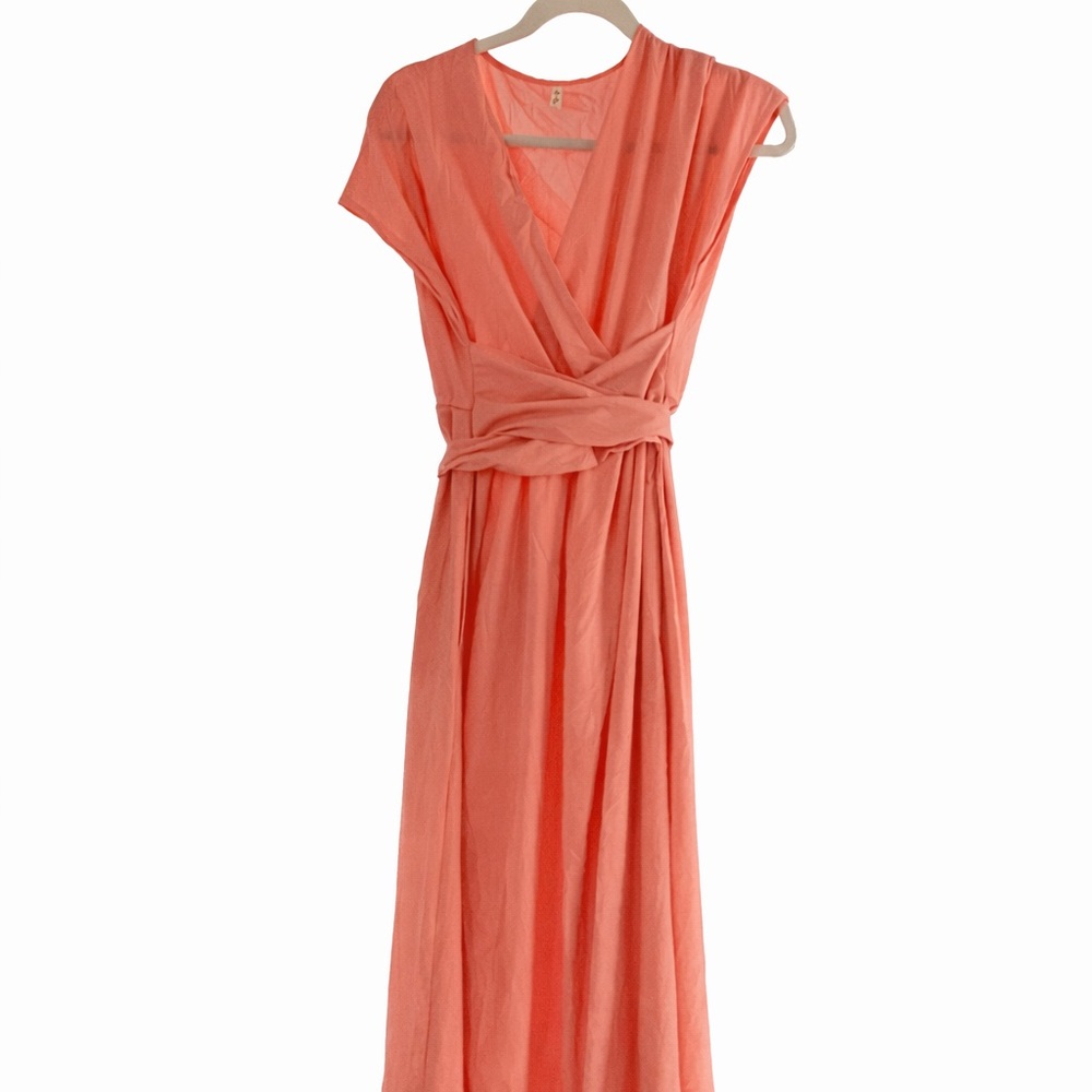 Coral Wrap Maxi Dress - Elegant Women's Summer Dress